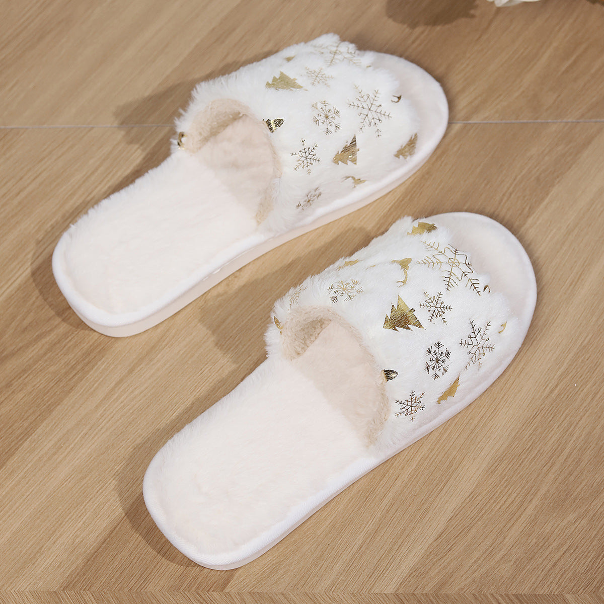Christmas Plush Slippers Fashion Open-toed Home Slipper - Bellarte Enchanté Christmas Plush Slippers Fashion Open-toed Home Slipper